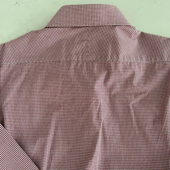 Harry Rosen Slim Lg Slv Button Down 100% Cotton Check Shirt Red + White Sz 16.5 - Picture 9 of 13